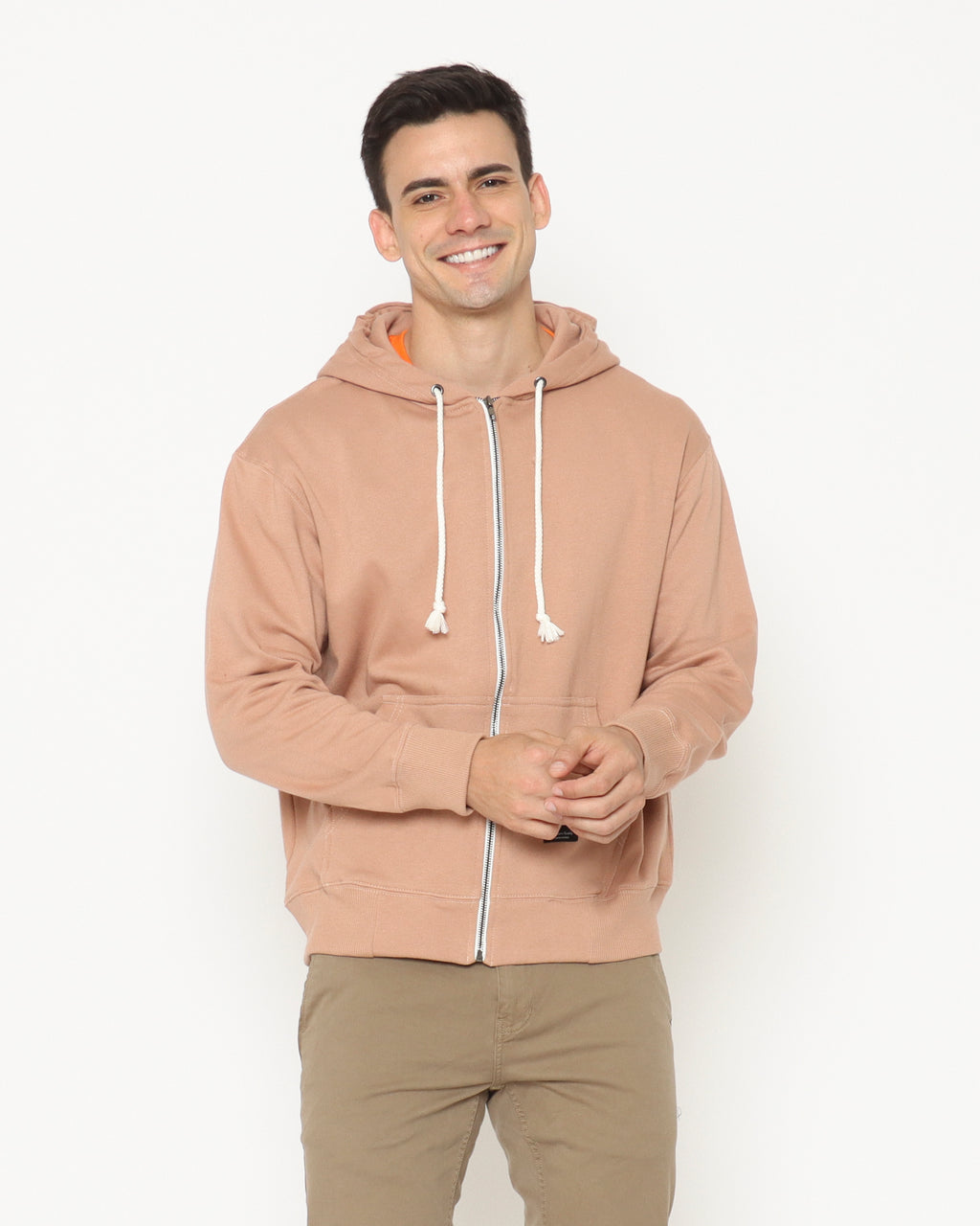 Jaket Hoodie Polos Pria Mocca